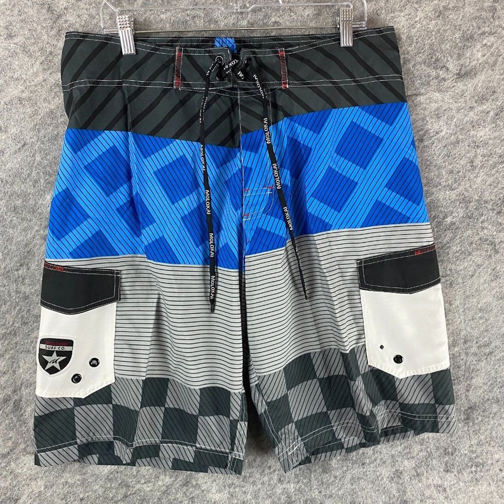 Molokai Board Shorts Size 36 Men's 100% Polyester Adults Blue Striped